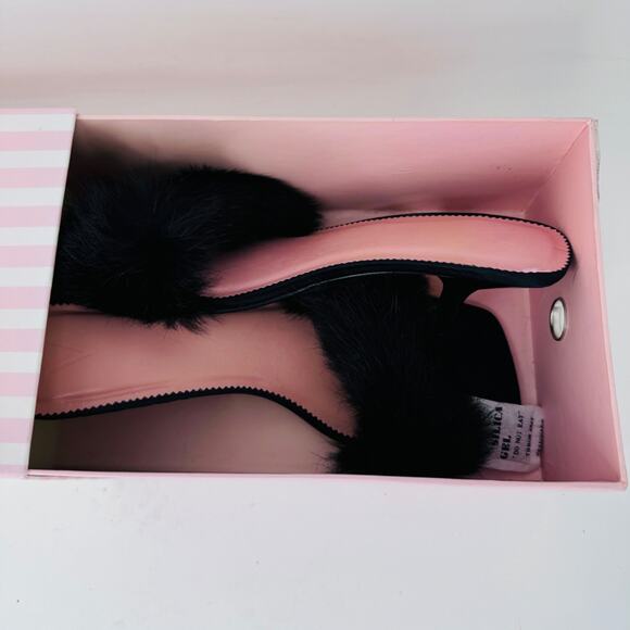 Victoria's Secret Mule Wiangora Shoes Womens Medium Black Faux Fur Heels Kitten - Picture 5 of 9